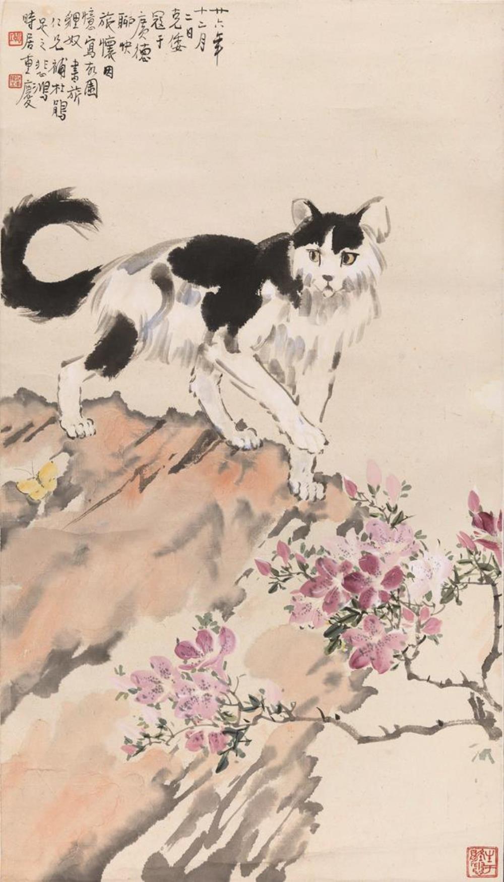 《杜鹃猫》作者：徐悲鸿、张书旂创作年代：1937年规格：88×50cm品类：中国画