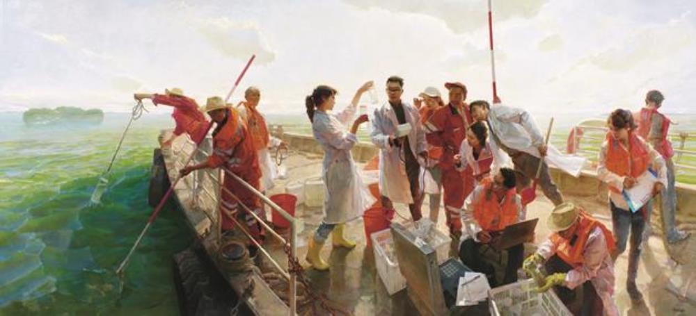 《最美太湖水》作者：商亚东创作年代：2019年规格：230×500cm品类：油画