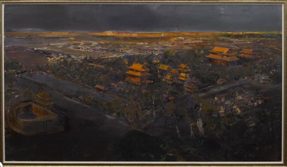 《曲阜古城》作者：管朴学创作年代：2013年规格：160×320cm品类：油画
