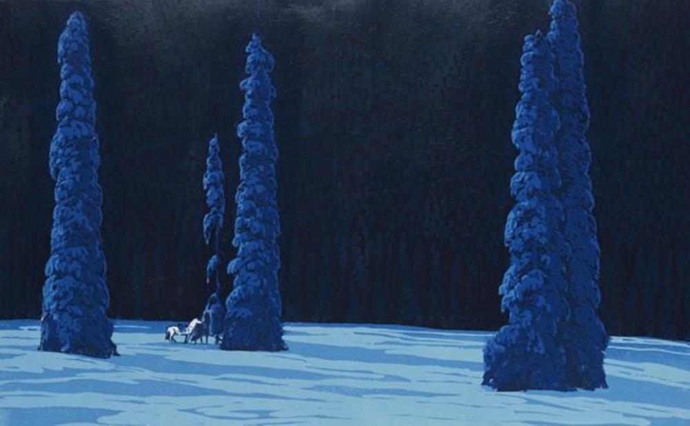 《雪松》作者：版画创作年代：1980年规格：41.4×75.9cm品类：晁楣