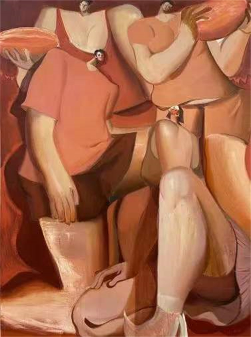 ▲爬梯4，布面油画，160x120cm，王一龙，2021 图片来源：李国华