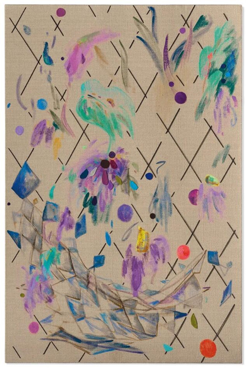劳拉·欧文斯（1970年生） 《无题》，压克力 羊毛毡 纱线 麻布，172.7 x 114.3 cm.，2009年作，估价：300,000 - 500,000 英镑。此作将于7月2日佳士得伦敦 《战后及当代艺术（日间拍卖）》 中呈献