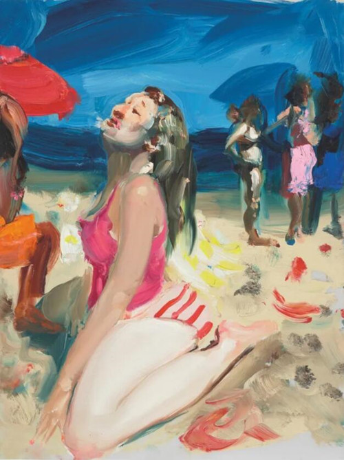 珍娜·格里本（1978年生） 《海滩美景》，油彩 牛皮纸，30.5 x 22.9 cm.，2020年作，估价：4,000 - 6,000 英镑。此作将于7月2日佳士得伦敦 《战后及当代艺术（日间拍卖）》 中呈献