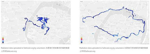 辐射数据由志愿者上传到Safecast.org志愿者们将收集到的辐射数据上传
