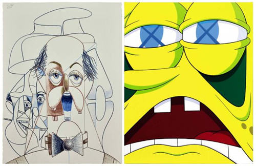 左：乔治·康多 (George Condo)《无题（银行家）》