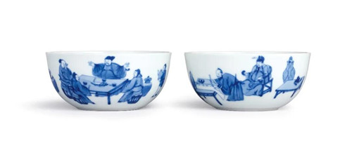 清乾隆 青花饮中八仙歌诗意图杯一对