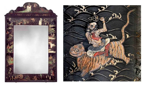 饰以中国漆器的镜框(细节), 约1680年, 英格兰Museum no. W.39-1950. © Victoria and Albert Museum, London