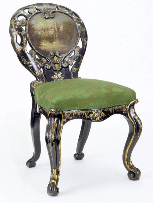 Papier mâché chair, 可能由Jennens & Bettridge制作, 约1850年，伯明翰，Museum no. W.3-1929. ©Victoria and Albert Museum, London