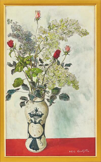 藤田嗣治 (Léonard Tsuguharu Foujita)《蔷薇与丁香花束》
