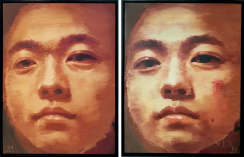 李青 《自画像 两处有三处不同（双联作）》