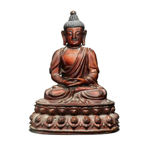 明 铜漆金佛坐像