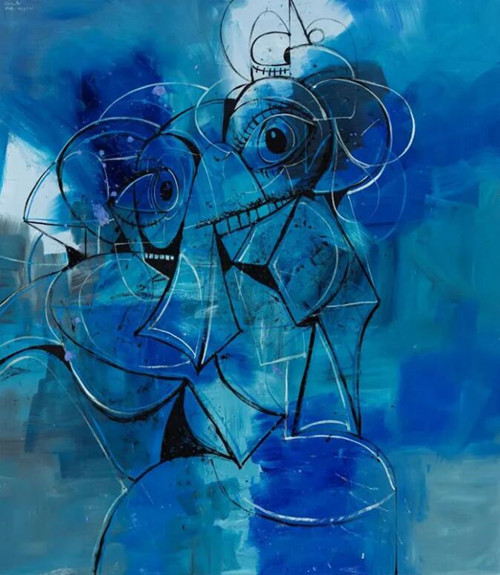 乔治·康多，《降A蓝调》，2021，油彩 画布，203.2 x 177.8 x 3.8 厘米