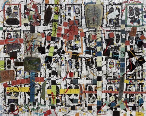 拉希德·约翰逊，《无题破碎人群》，2021，综合材质，243.8 x 304.8 x 7.6 cm
