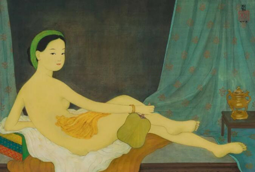 梅忠恕（1906-1980）《裸女》，水墨水粉绢布（原装画框），47 x 70 cm.，1970年作。此拍品于2019年11月24日二十世纪及当代艺术上午拍卖以3,965,000港元成交