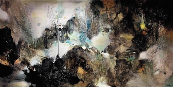 朱德群 盛世雪 油画画布（三联屏） 193×384.7cm 1986年作 香港苏富比2021春拍中以2.29568亿港元成交