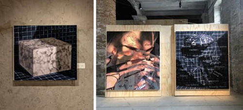 左：艾芙瑞 · 辛格《无题（立方体）》于香港苏富比K11 MUSEA预展现场；右：艾芙瑞 · 辛格，2019年威尼斯双年展「愿你生活在有趣的时代」现场