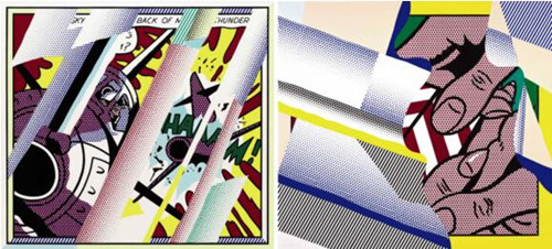 左：《Reflections: Whaaam!》，1990年作，三藩市，三藩市现代艺术博物馆；右：《Reflections on the Gift》，1990年作，纽黑文，耶鲁大学美术馆