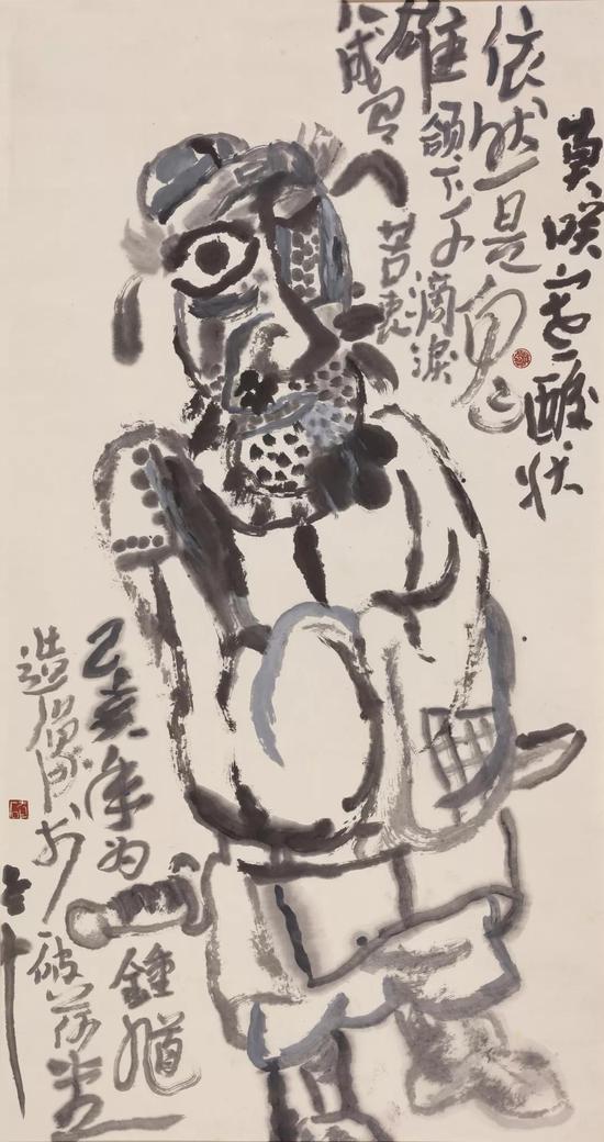 李老十:依然是鬼雄 鏡心 設色紙本 1995年178×95 cm. 約 15.