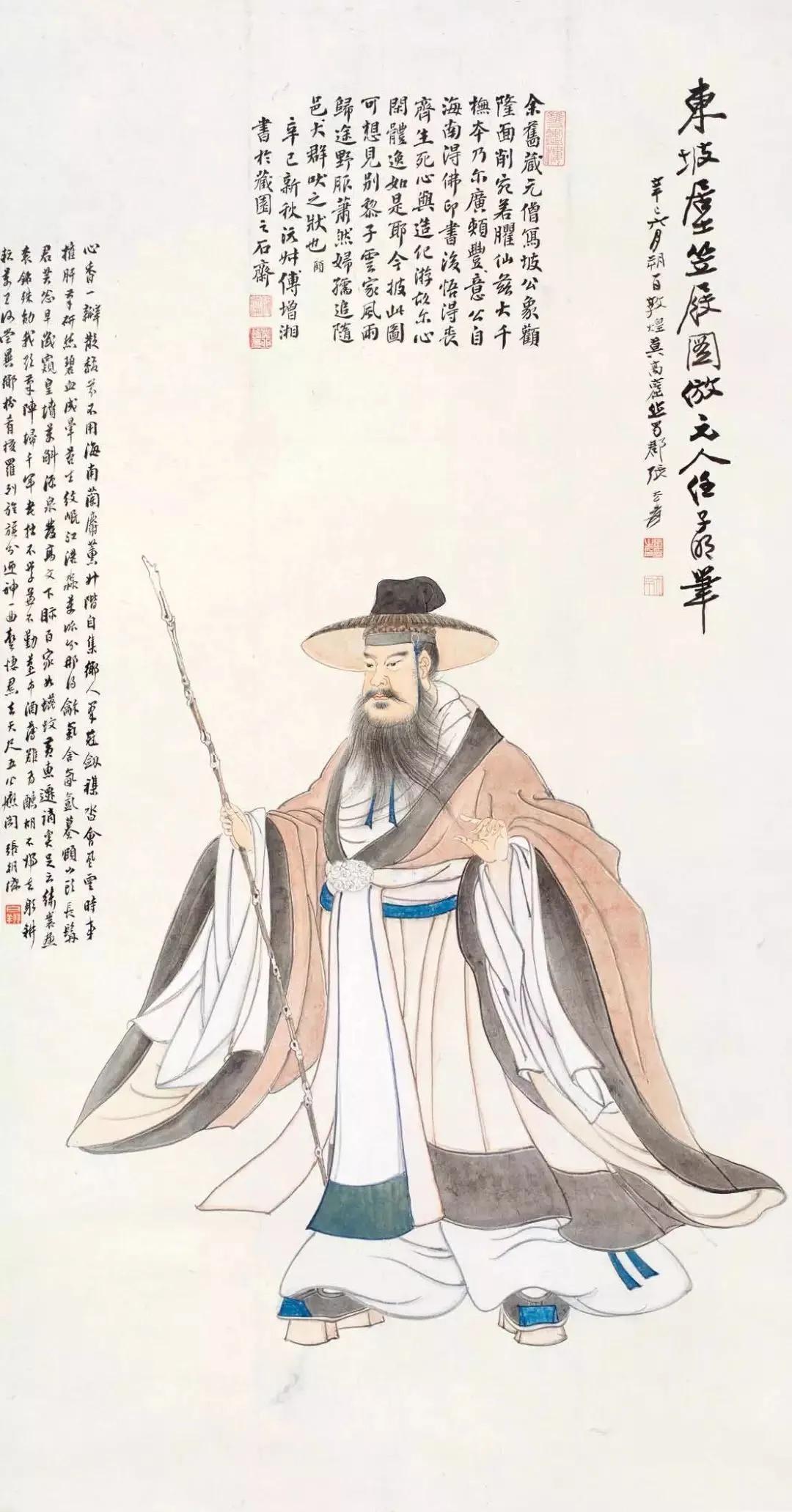 张大千把苏轼的“一蓑烟雨任平生”画在纸上