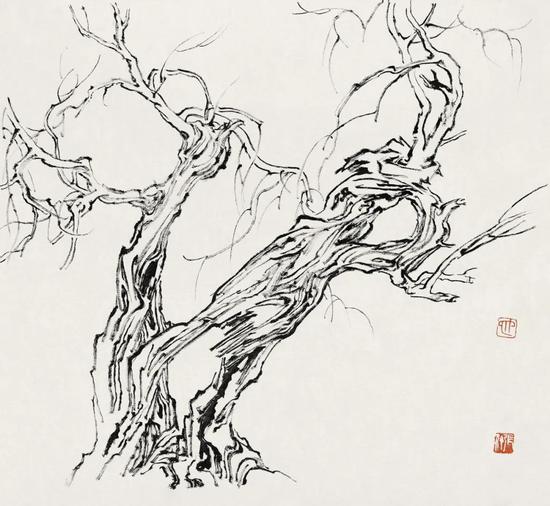 张仃《胡杨》 纸本焦墨 38厘米×35厘米 1981年