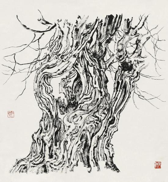 张仃《胡杨》 纸本焦墨 38厘米×35厘米 1981年