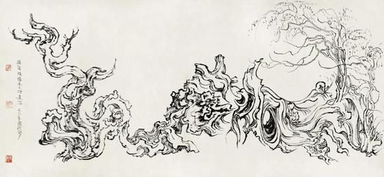 张仃《胡杨》 纸本焦墨 76厘米×35厘米 1981年