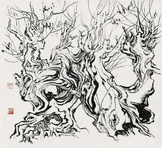 张仃《胡杨》 纸本焦墨 38厘米×35厘米 1981年