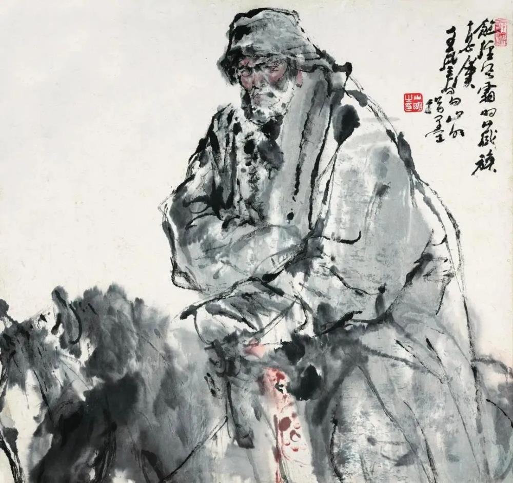 饱经风霜的藏族老汉 66cmx70cm 纸本设色(指墨) 1982年