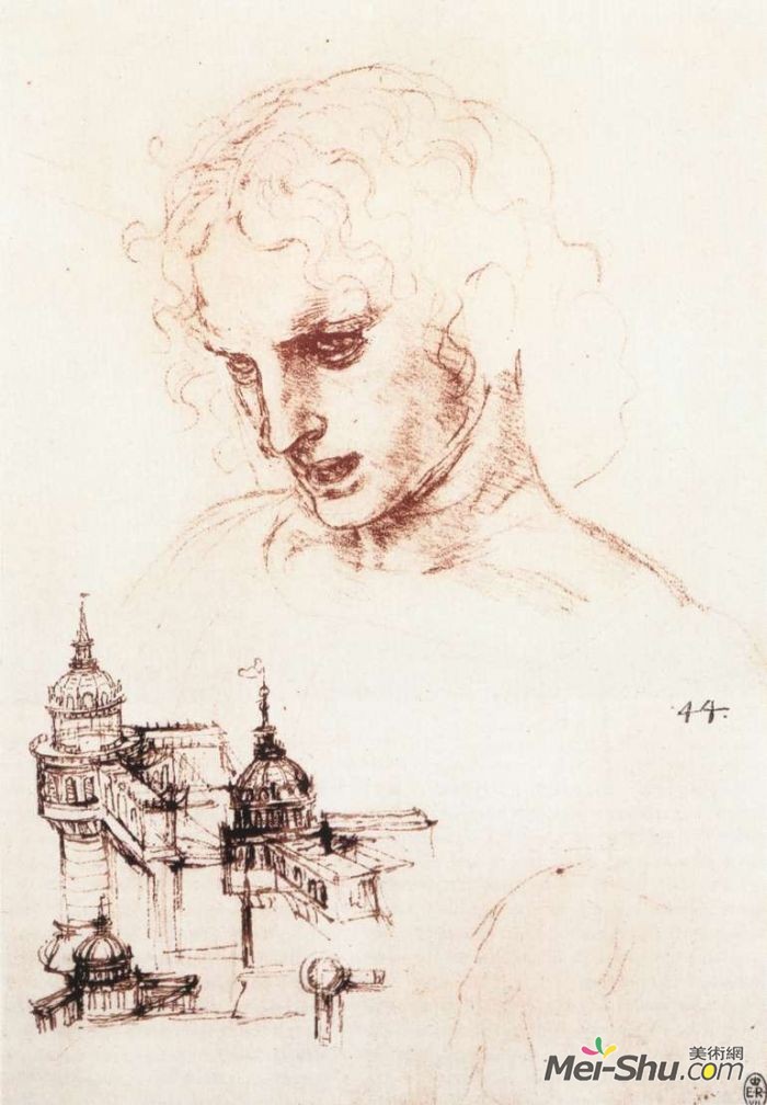 使徒的头像和建筑物草图素描 达芬奇