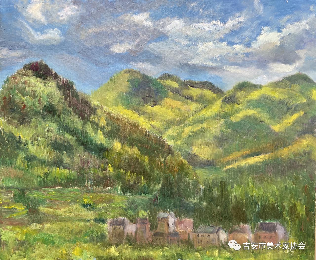 油画 50x60cm 《下庄人家》