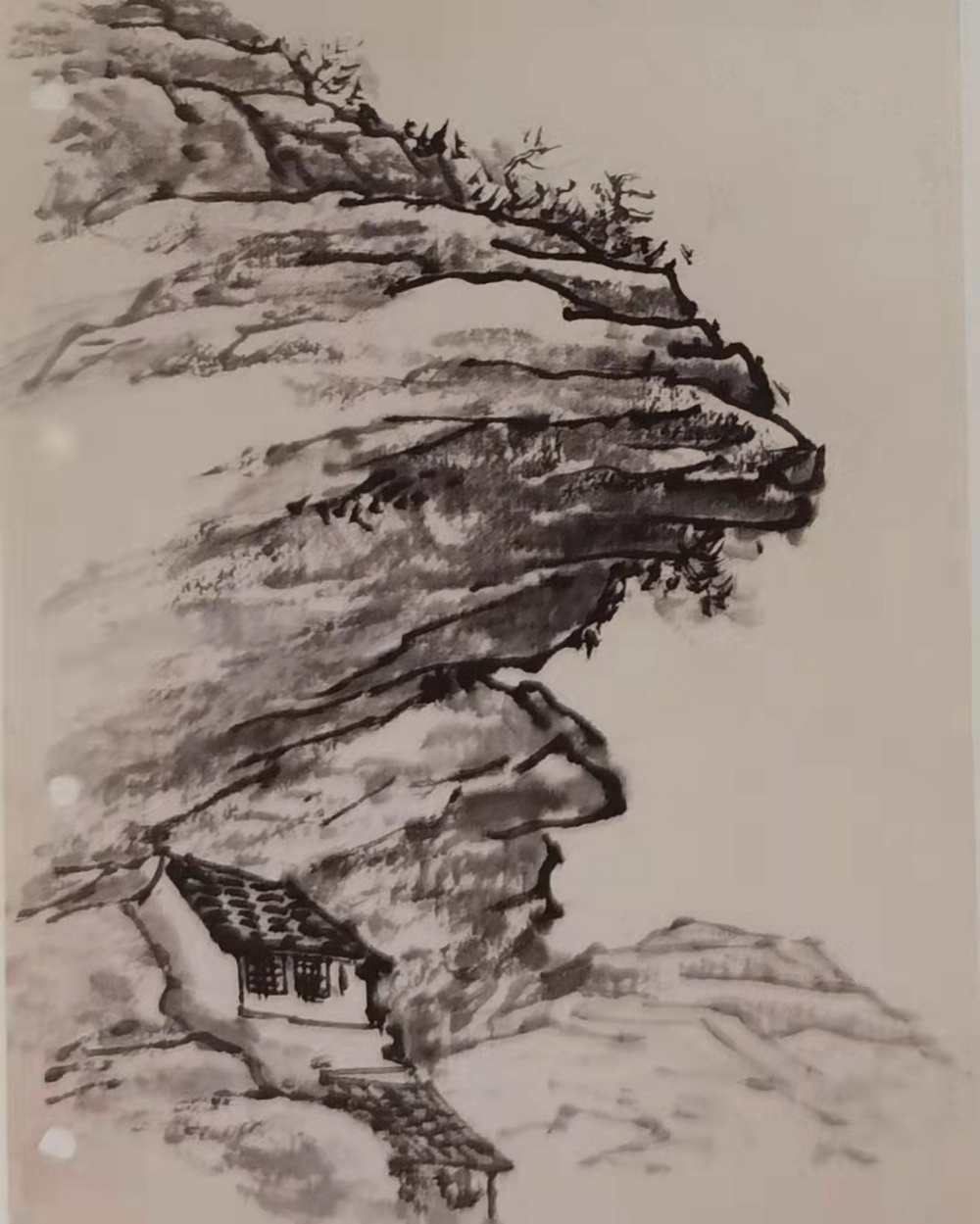 石鲁《崖边人家》20x15cm 1957年