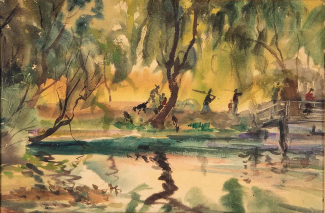 《农忙》 王麦杆 纸本水彩27×42cm 1940年代