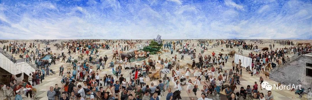 《娱乐广场》，布面油画，200 x600 cm，2019