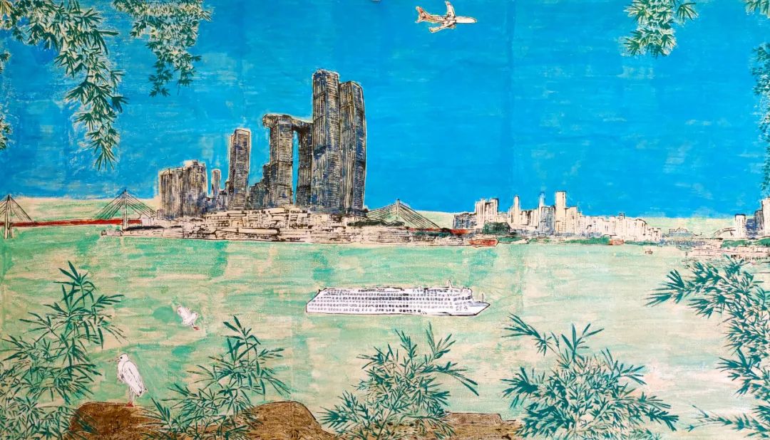 《朝天扬帆》 版画 180x93cm 梁昌华