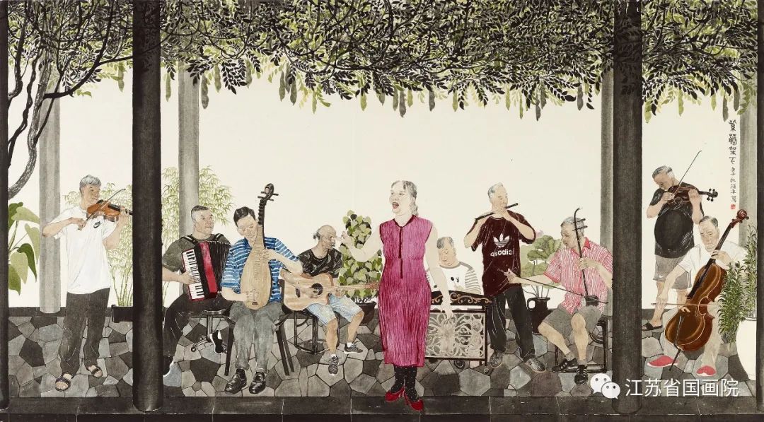 秦修平作品《紫藤架下》105cm×190cm