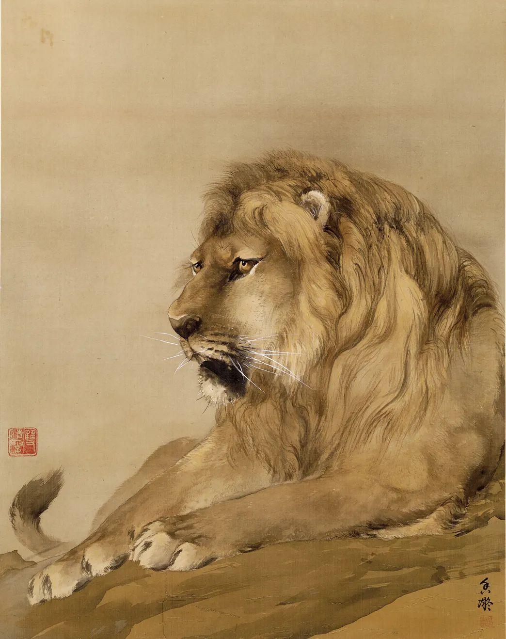 狮，1914年，何香凝，设色绢本