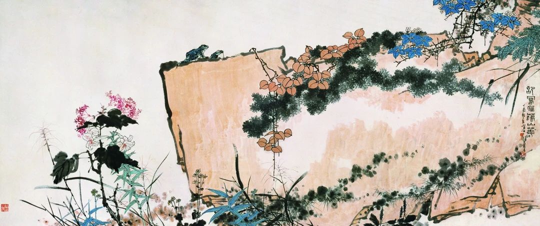 潘天寿，《记写雁荡山花图》，纸本设色，纵185厘米，横358.5厘米，1957年，浙江省博物馆藏