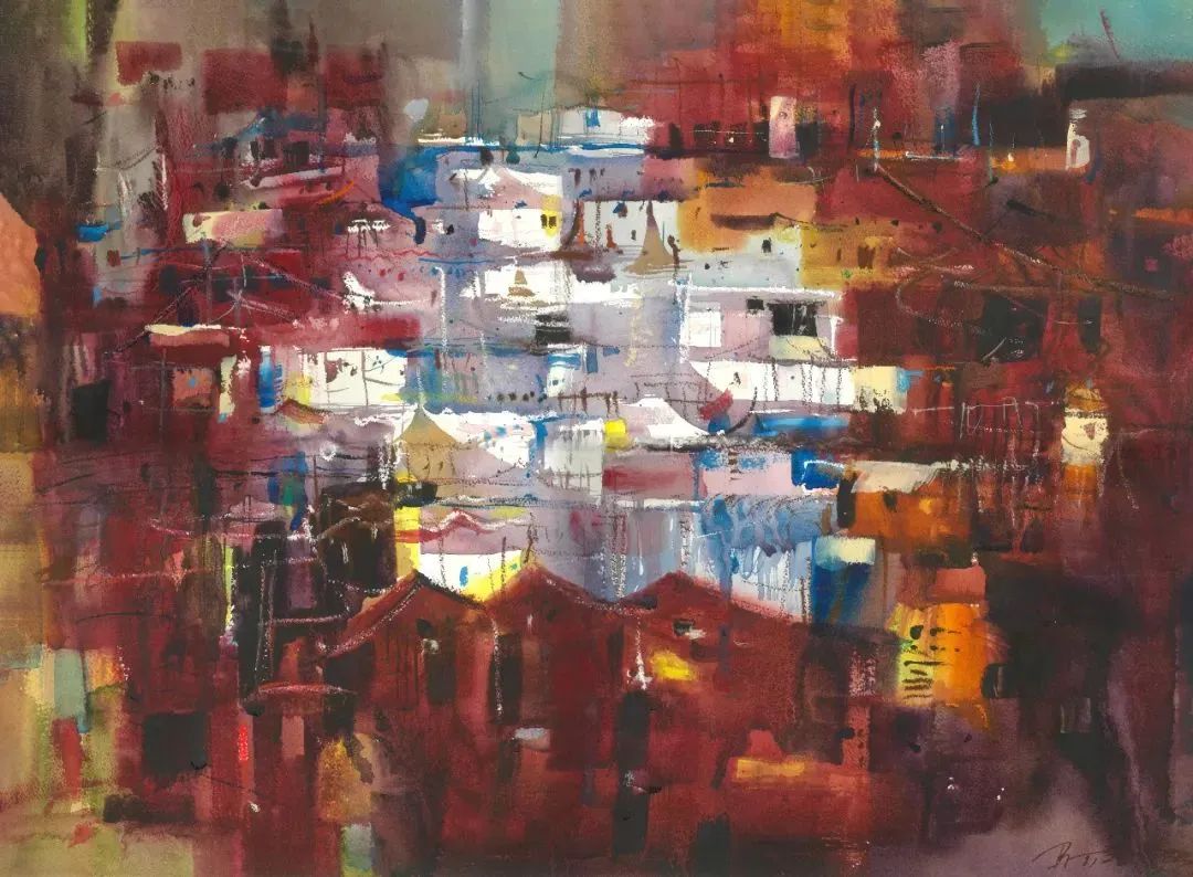 《山寨》 55cm × 75cm 纸本水彩 2023年