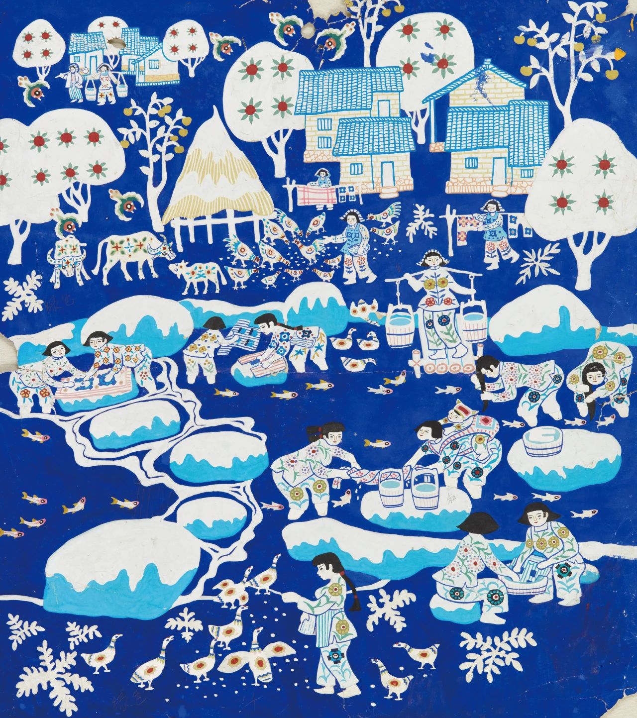 上图：谭池发，农家妇，纸本，55cm×49.5cm，1980，深圳市关山月美术馆藏